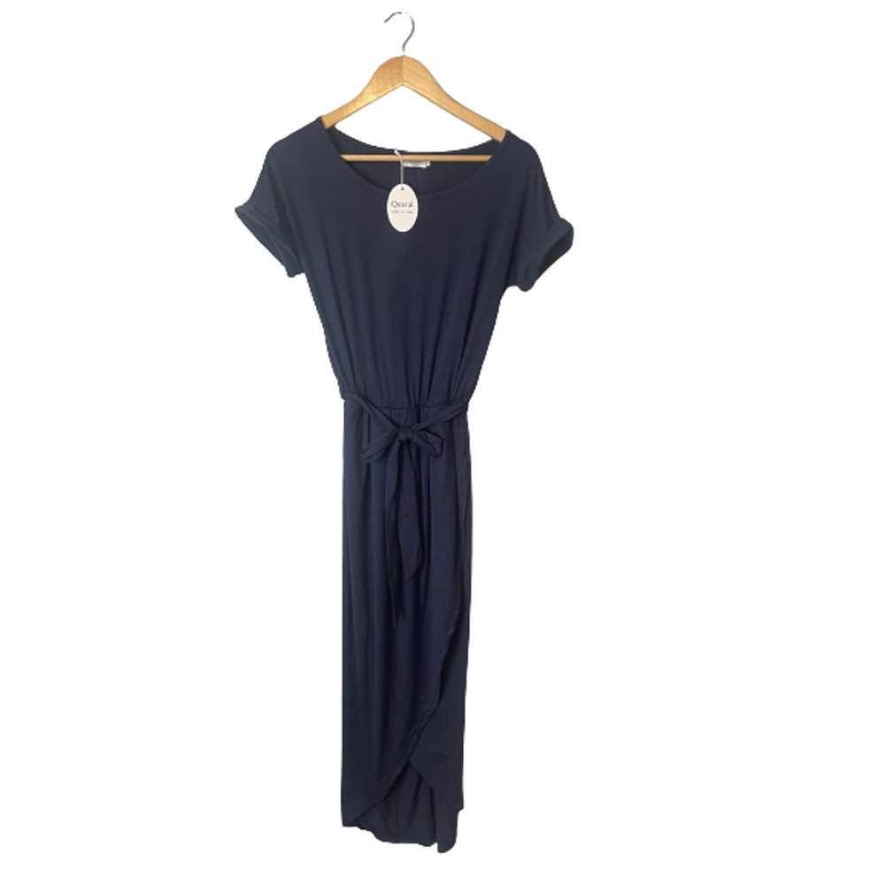 Qearal Women 3/4 Sleeve Belted Dress Elastic Waist Slit Long Maxi Dress XS New - Picture 2 of 6
